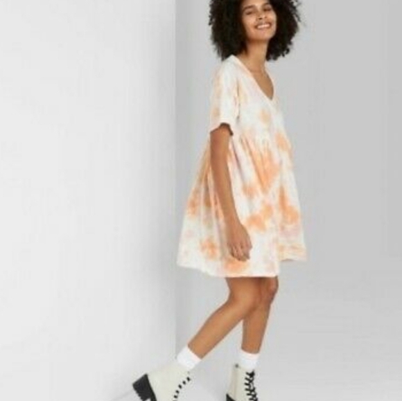 *NWT! V NECK SHORT SLEEVE SHIRT BABY DOLL CASUAL DRESS TIE DYE SIZE X SMALL - Picture 4 of 8